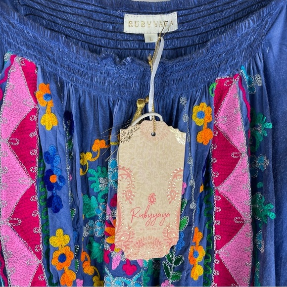 NWT Ruby Yaya Botanica Boho Artsy Hippie Bell Sleeve Blue Crochet Top Large - Picture 5 of 12